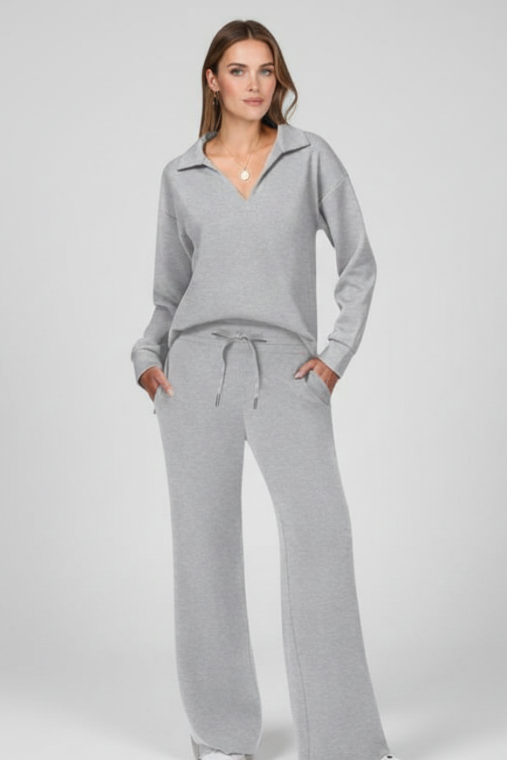 Womens Two-Piece Set with V-Neck Top and Drawstring Trousers 8