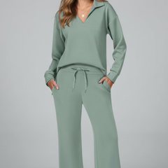 Womens Two-Piece Set with V-Neck Top and Drawstring Trousers 6