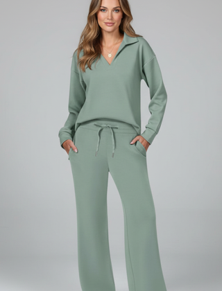 Womens Two-Piece Set with V-Neck Top and Drawstring Trousers 6
