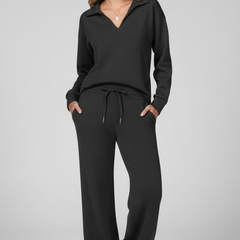 Womens Two-Piece Set with V-Neck Top and Drawstring Trousers 7