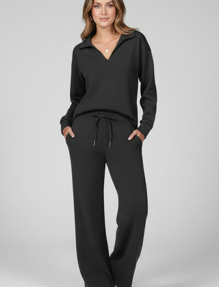 Womens Two-Piece Set with V-Neck Top and Drawstring Trousers 7