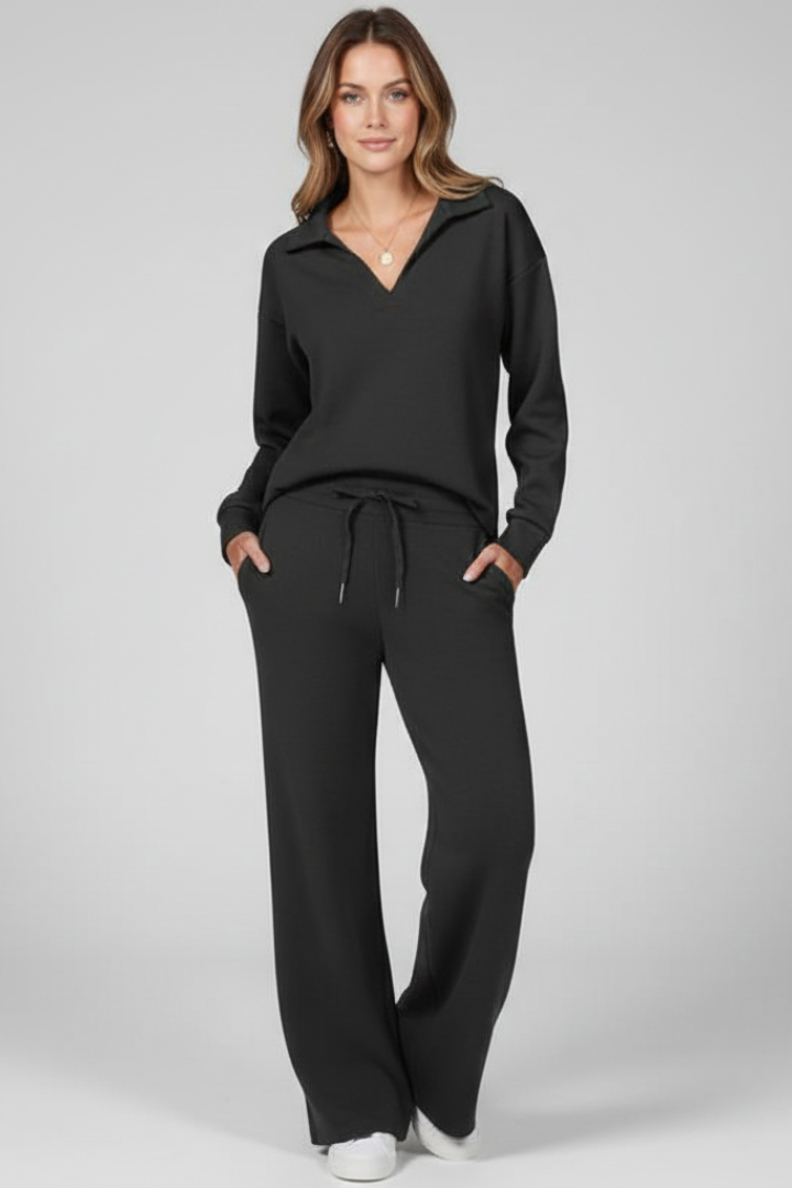 Womens Two-Piece Set with V-Neck Top and Drawstring Trousers 7