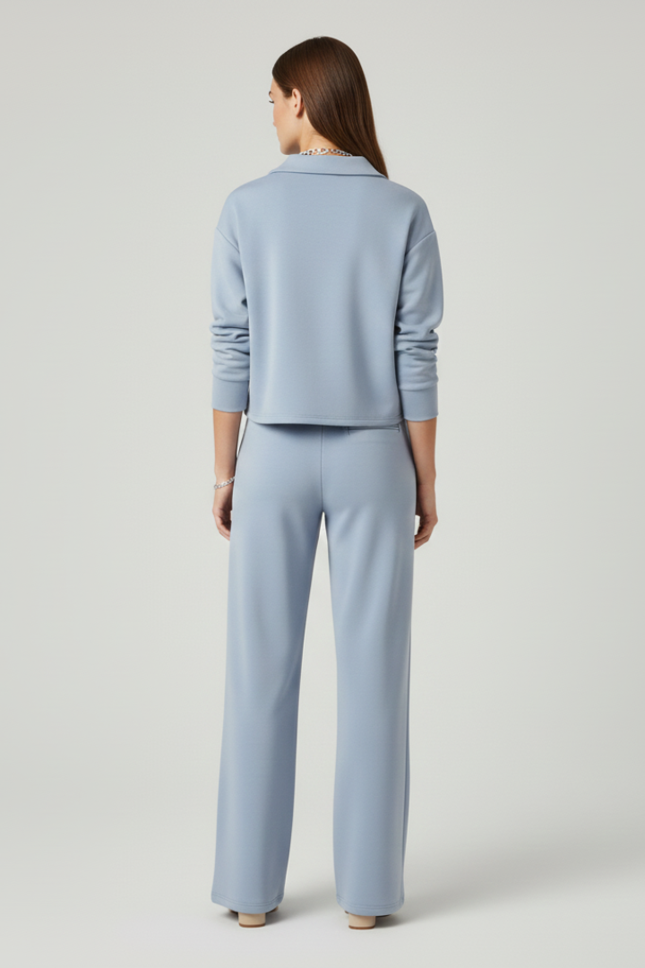 Womens Two-Piece Set with V-Neck Top and Wide-Leg Pants 5
