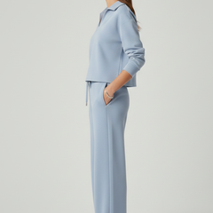 Womens Two-Piece Set with V-Neck Top and Wide-Leg Pants 3