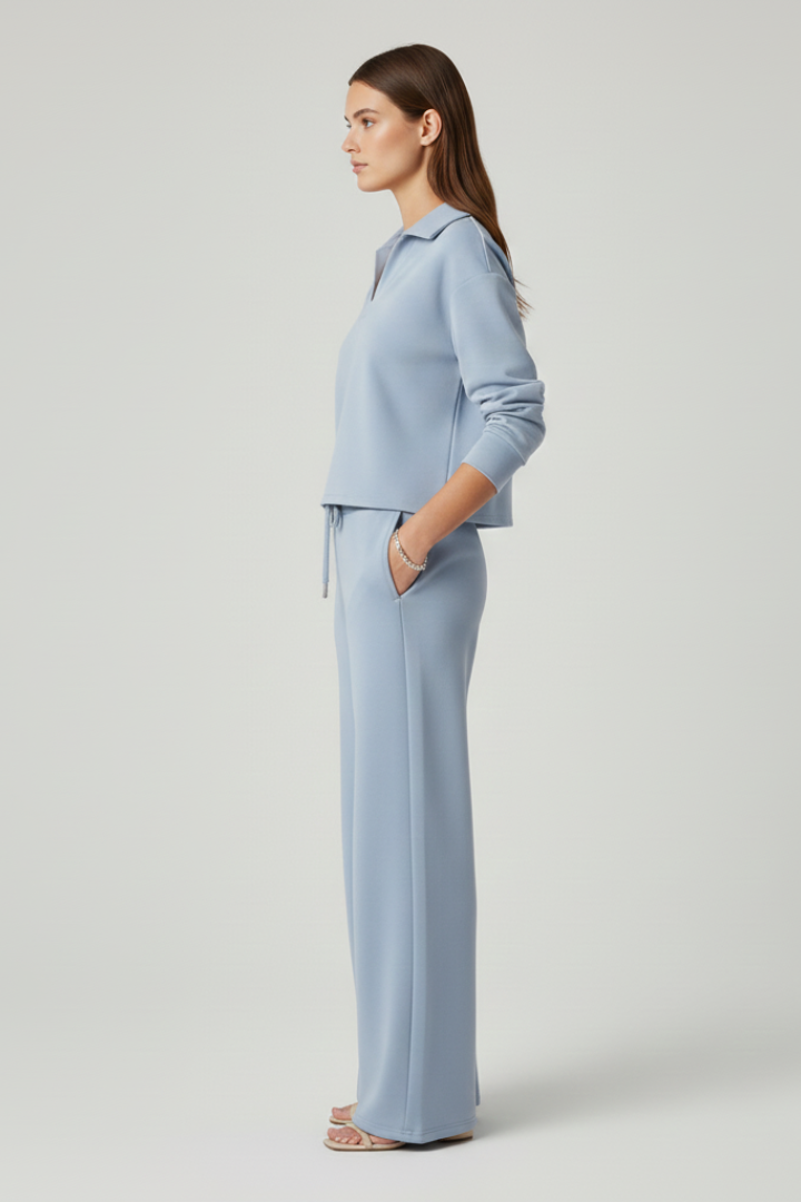 Womens Two-Piece Set with V-Neck Top and Wide-Leg Pants 3