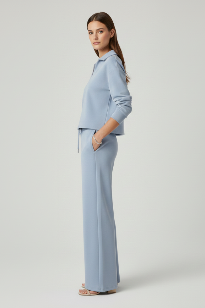 Womens Two-Piece Set with V-Neck Top and Wide-Leg Pants 4