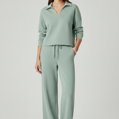 Womens Two-Piece Set with V-Neck Top and Wide-Leg Pants 6