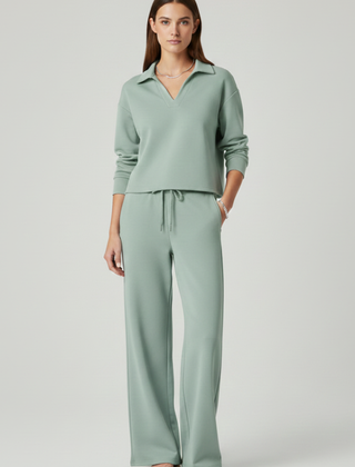 Womens Two-Piece Set with V-Neck Top and Wide-Leg Pants 6