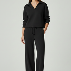Womens Two-Piece Set with V-Neck Top and Wide-Leg Pants 7