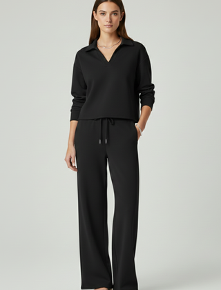 Womens Two-Piece Set with V-Neck Top and Wide-Leg Pants 7