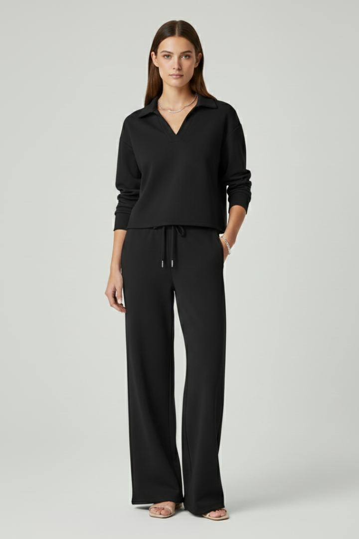 Womens Two-Piece Set with V-Neck Top and Wide-Leg Pants 7