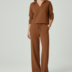 Womens Two-Piece Set with V-Neck Top and Wide-Leg Pants 9