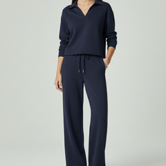 Womens Two-Piece Set with V-Neck Top and Wide-Leg Pants 10