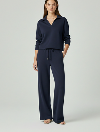 Womens Two-Piece Set with V-Neck Top and Wide-Leg Pants 10