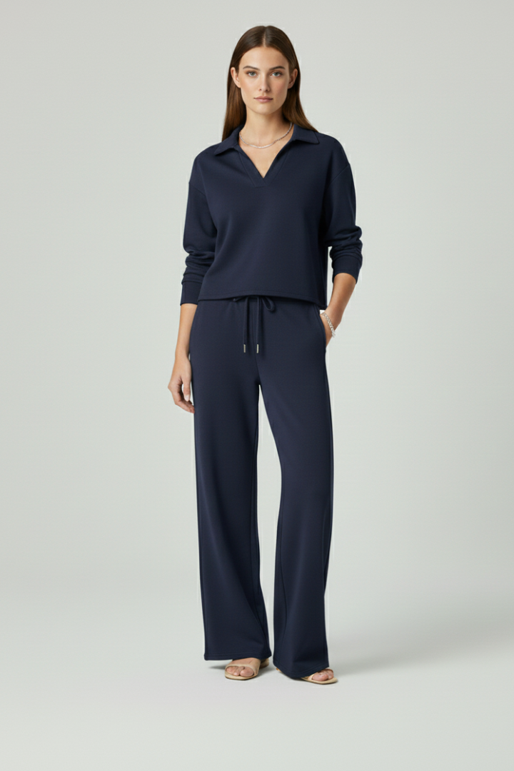 Womens Two-Piece Set with V-Neck Top and Wide-Leg Pants 10