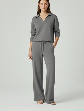 Womens Two-Piece Set with V-Neck Top and Wide-Leg Pants 8
