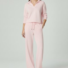 Womens Two-Piece Set with V-Neck Top and Wide-Leg Pants 12