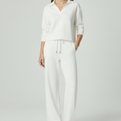 Womens Two-Piece Set with V-Neck Top and Wide-Leg Pants 11