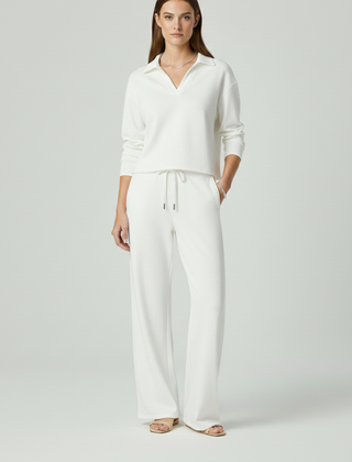 Womens Two-Piece Set with V-Neck Top and Wide-Leg Pants 11