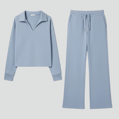 Womens Two-Piece Set with V-Neck Top and Wide-Leg Pants 1