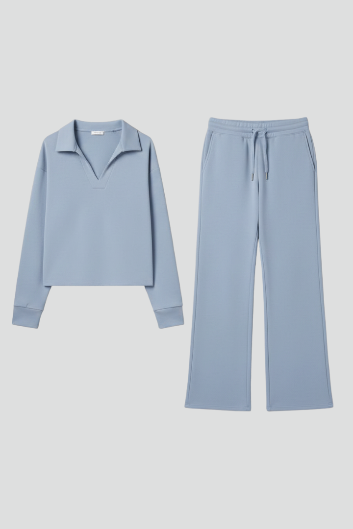 Womens Two-Piece Set with V-Neck Top and Wide-Leg Pants 1