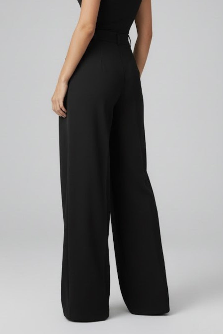 Womens Wide Leg Trousers with Pleated Waist and High Rise 5