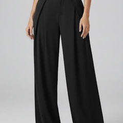 Womens Wide Leg Trousers with Pleated Waist and High Rise 2