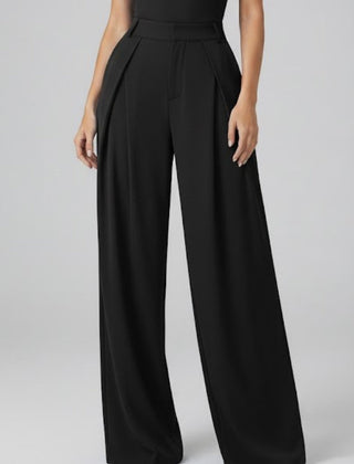 Womens Wide Leg Trousers with Pleated Waist and High Rise 2