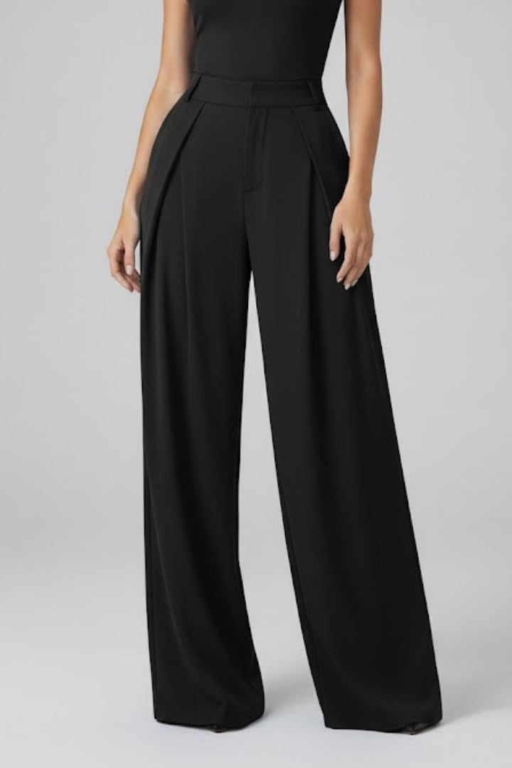 Womens Wide Leg Trousers with Pleated Waist and High Rise 2