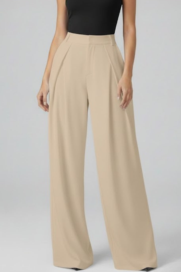 Womens Wide Leg Trousers with Pleated Waist and High Rise 6