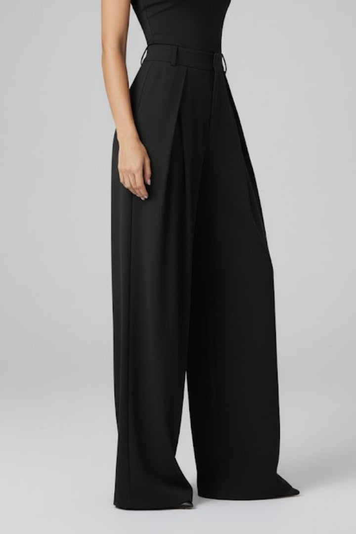 Womens Wide Leg Trousers with Pleated Waist and High Rise 3