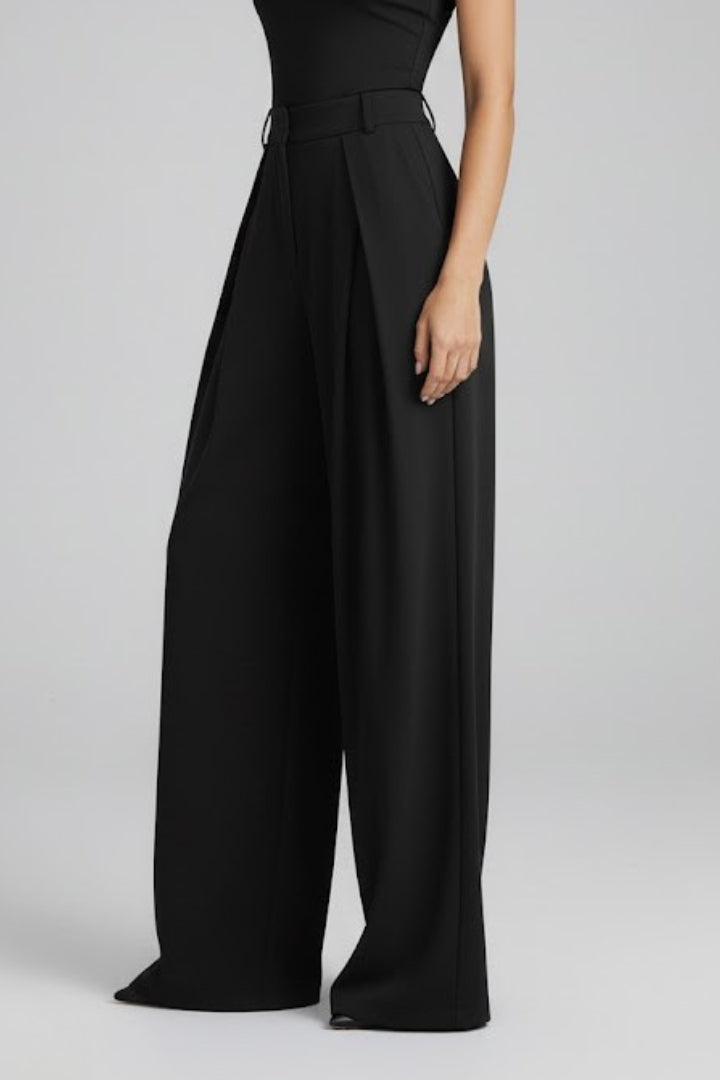 Womens Wide Leg Trousers with Pleated Waist and High Rise 4
