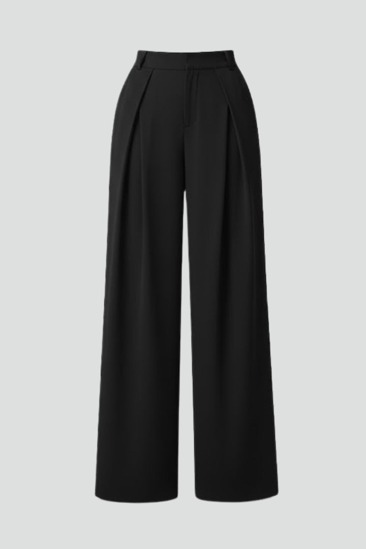 Womens Wide Leg Trousers with Pleated Waist and High Rise 1