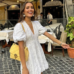 Women's Airy Cotton Summer Dress | Elegant White Maxi Dress with Embroidered Ruffles 0