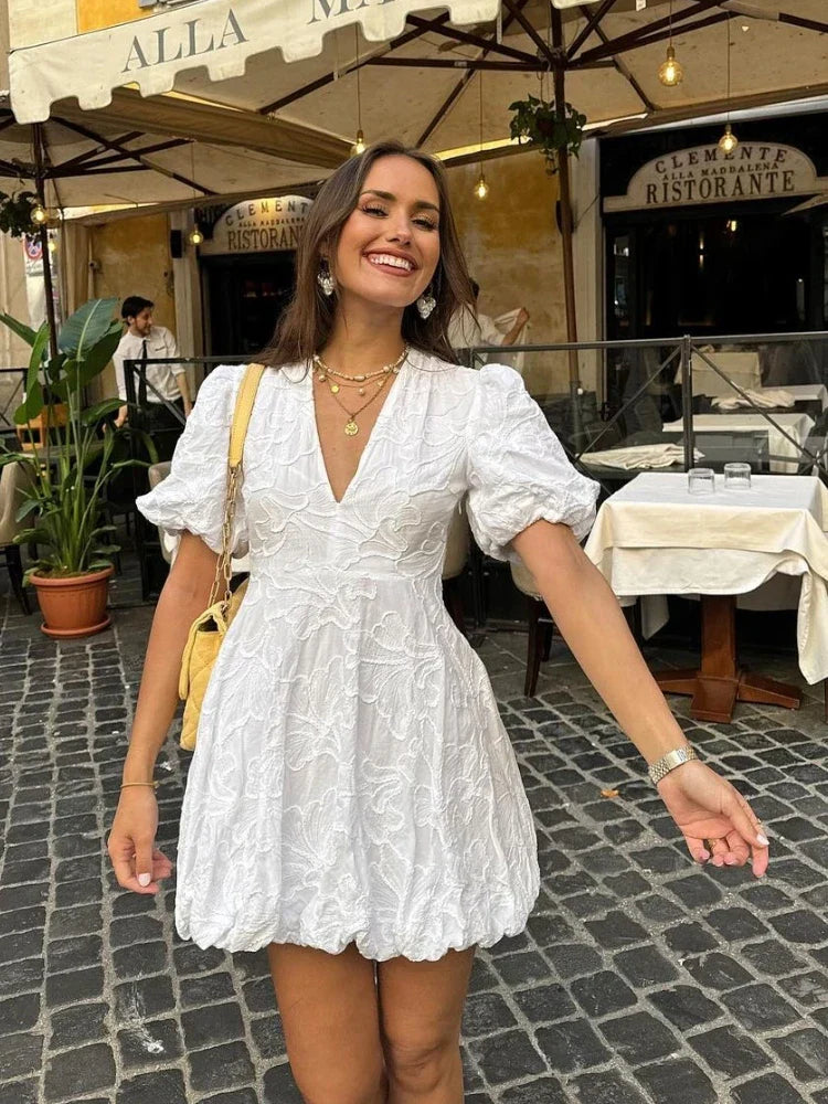 Women's Airy Cotton Summer Dress | Elegant White Maxi Dress with Embroidered Ruffles 2