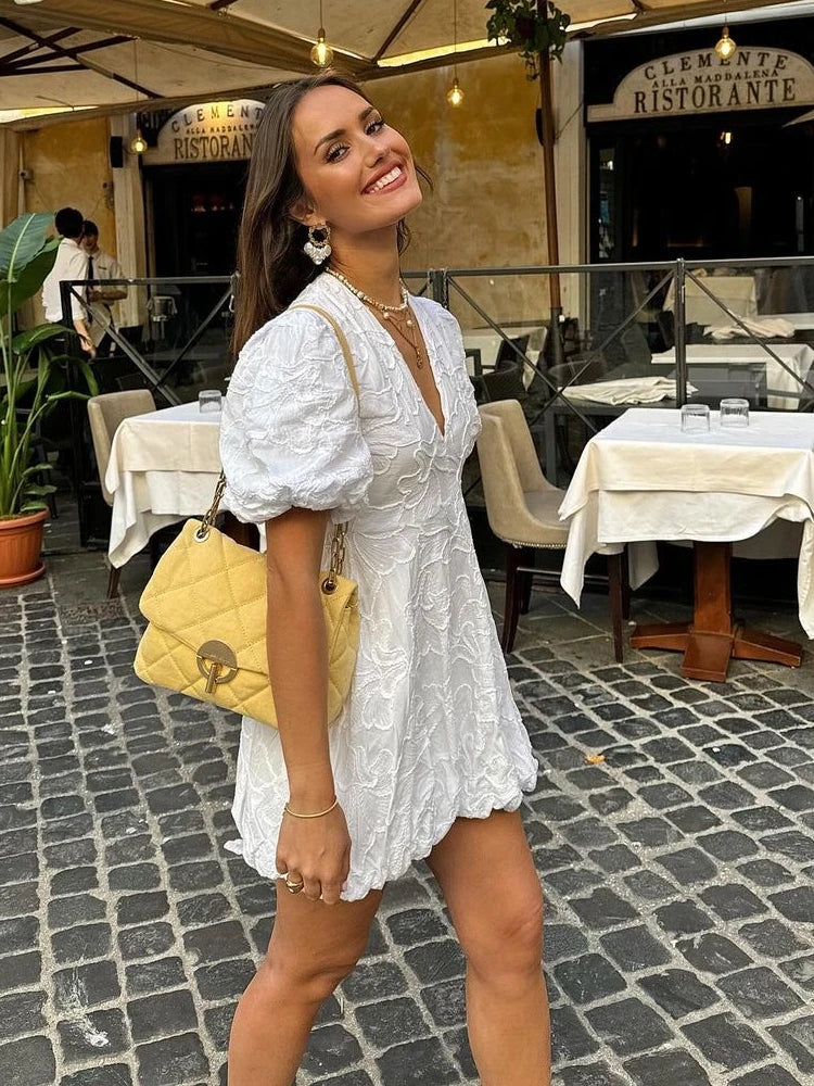 Women's Airy Cotton Summer Dress | Elegant White Maxi Dress with Embroidered Ruffles 3