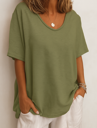 Women's Airy Cotton T-Shirt | Relaxed Fit Casual Top | Comfortable Summer Tee 0