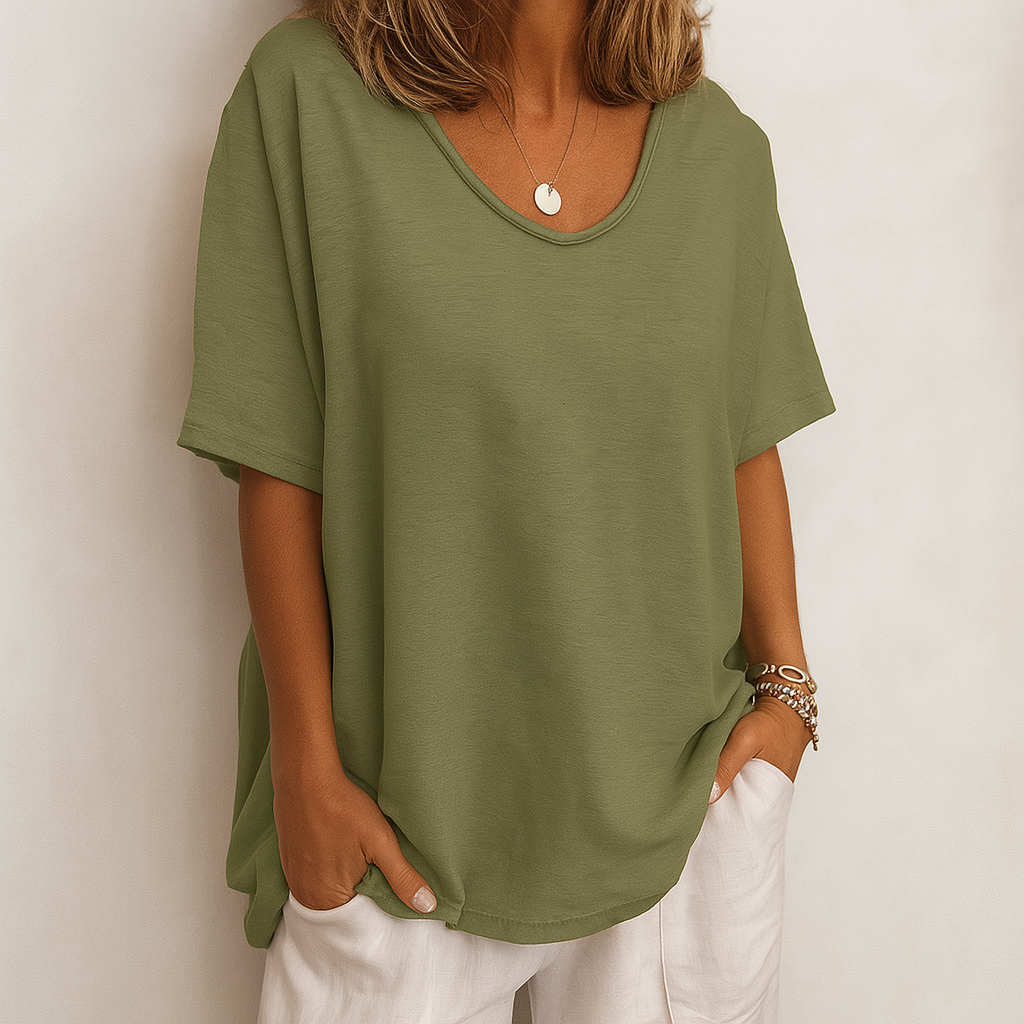 Women's Airy Cotton T-Shirt | Relaxed Fit Casual Top | Comfortable Summer Tee 0