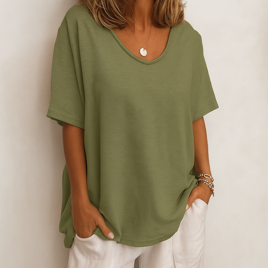 Women's Airy Cotton T-Shirt | Relaxed Fit Casual Top | Comfortable Summer Tee 0