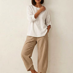 Women's Airy Fabric Trousers | Comfortable Wide-Leg Pants 0