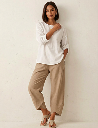 Women's Airy Fabric Trousers | Comfortable Wide-Leg Pants 0