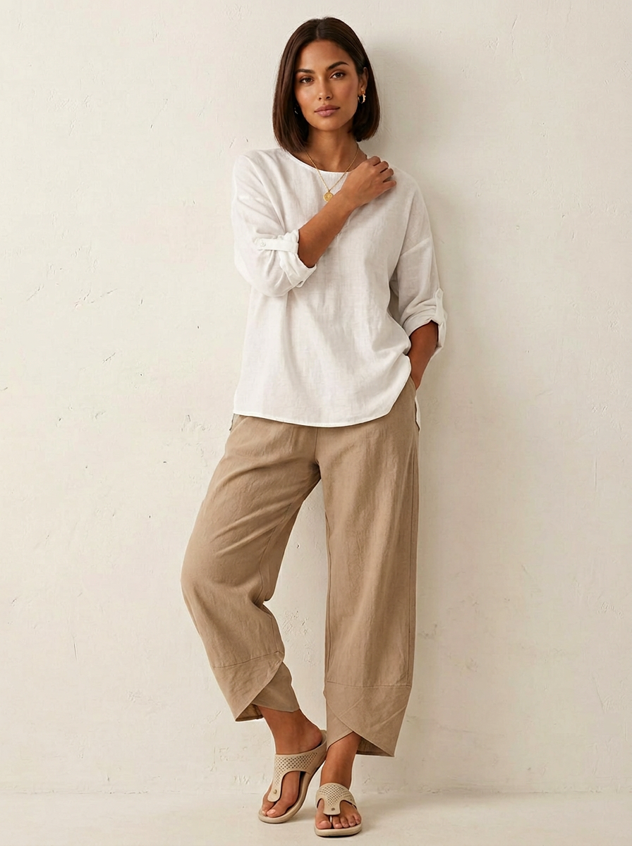 Women's Airy Fabric Trousers | Comfortable Wide-Leg Pants 0