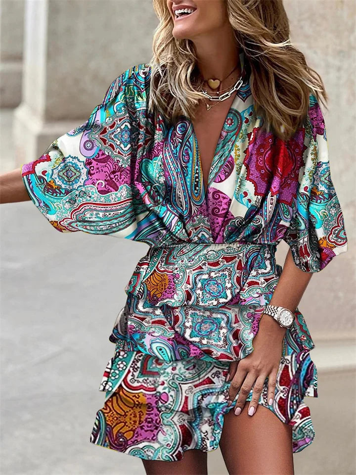 Women's Airy Floral Summer Dress | Elegant V-Neck Ruffled Midi Dress 0