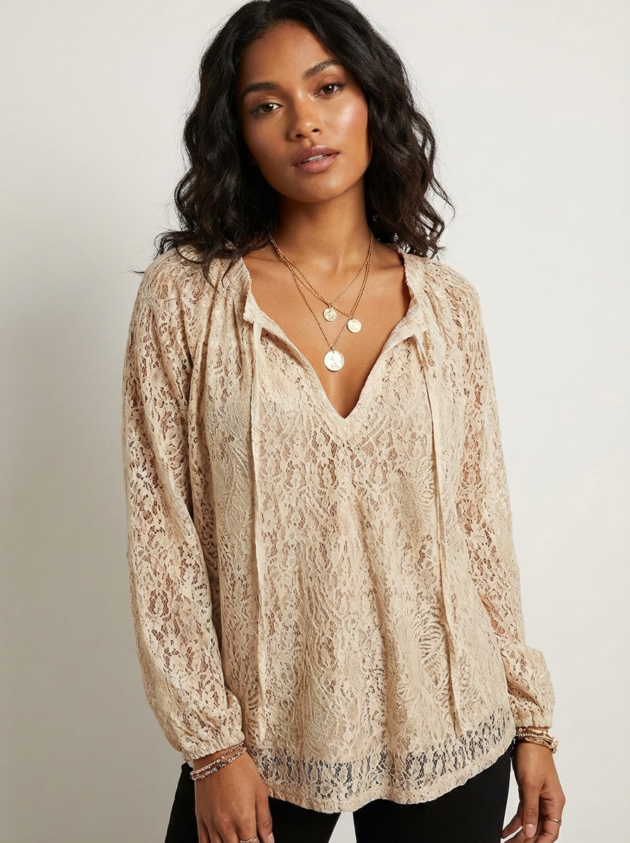 Women's Airy Lace Blouse | Lightweight Bohemian Summer Top with Relaxed Fit 1