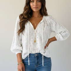 Women's Airy Lace Blouse | Lightweight Bohemian Summer Top with Relaxed Fit 10