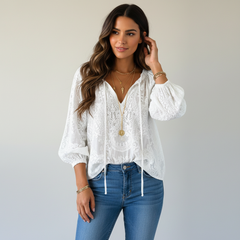 Women's Airy Lace Blouse | Lightweight Bohemian Summer Top with Relaxed Fit 3