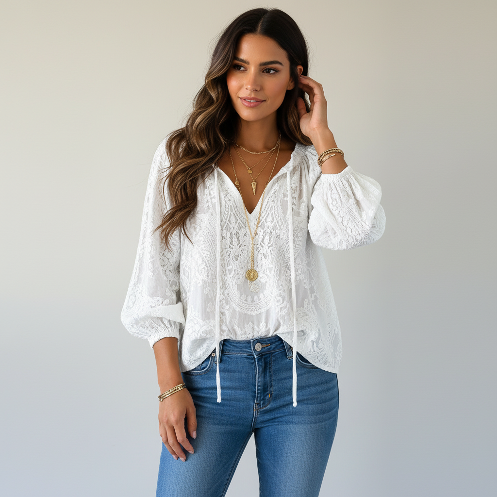 Women's Airy Lace Blouse | Lightweight Bohemian Summer Top with Relaxed Fit 3