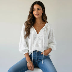 Women's Airy Lace Blouse | Lightweight Bohemian Summer Top with Relaxed Fit 4