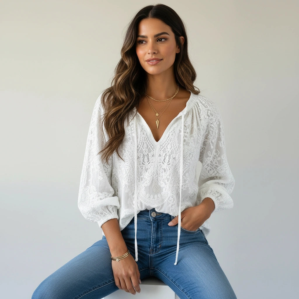 Women's Airy Lace Blouse | Lightweight Bohemian Summer Top with Relaxed Fit 4