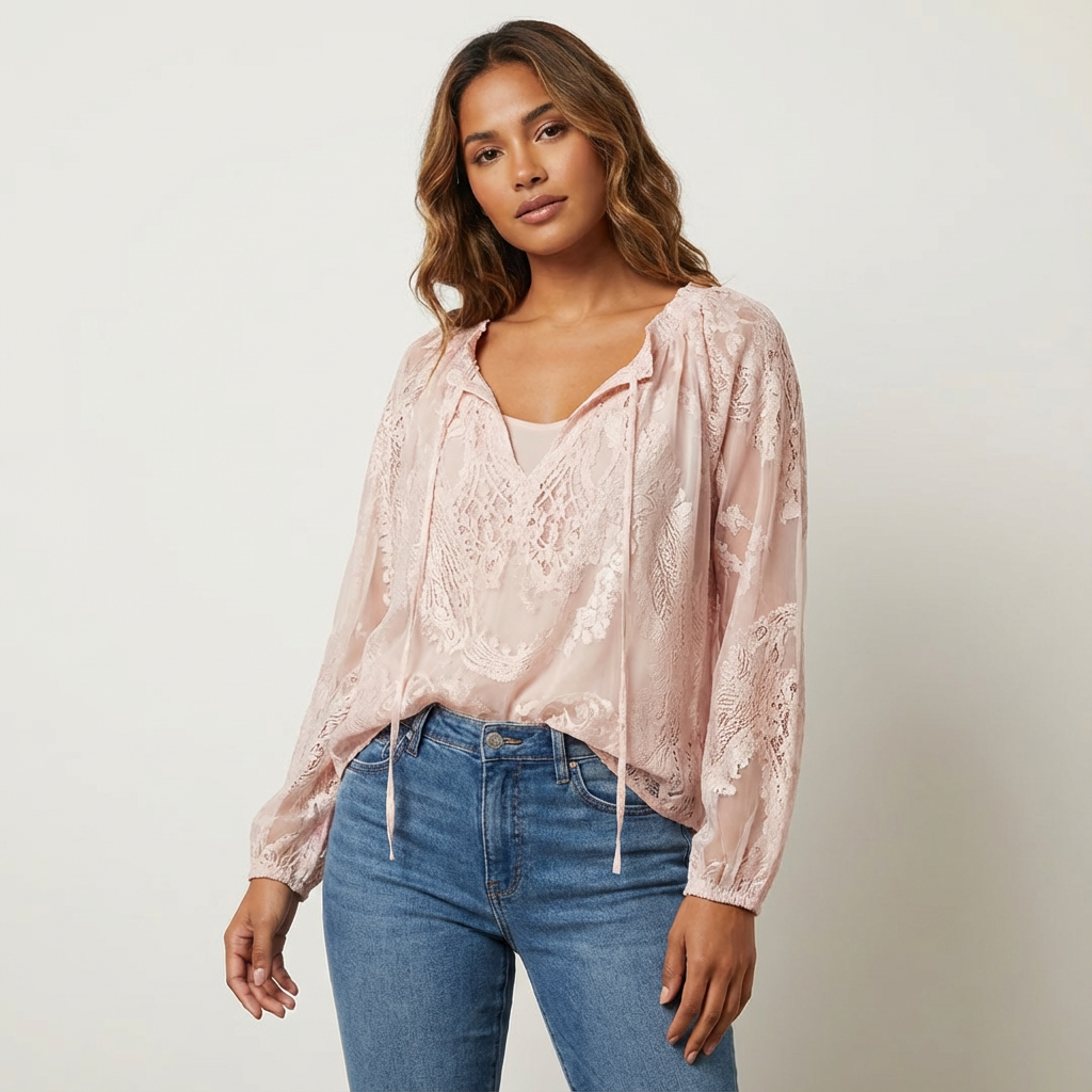 Women's Airy Lace Blouse | Lightweight Bohemian Summer Top with Relaxed Fit 5
